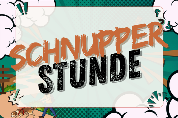 Banner mit der Aufschrift „Schnupperstunde“ zur Kennzeichnung einer Probestunde.